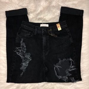 Black ripped mom jeans
